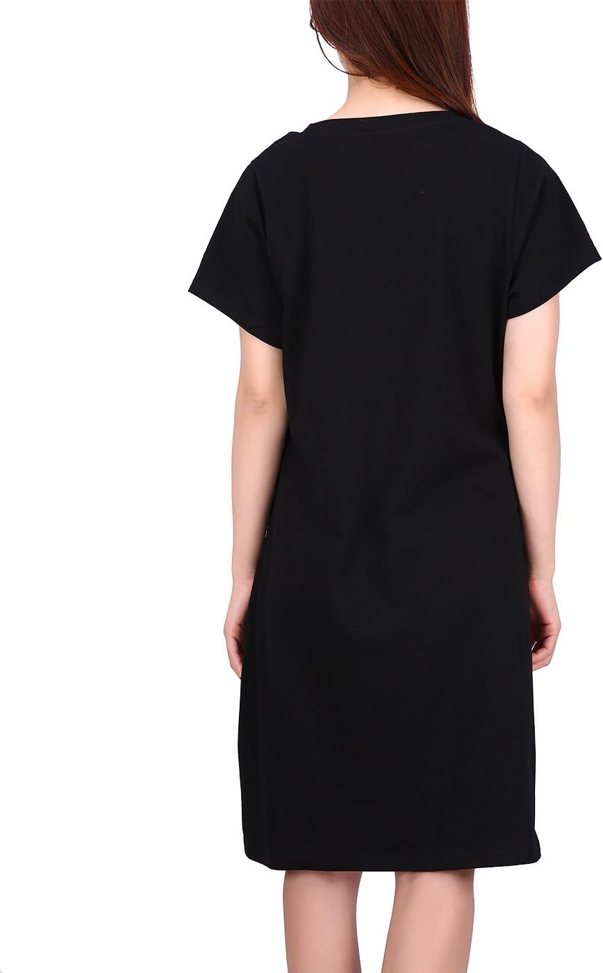 image:imageHDE Womens Cotton Sleepwear Nightgowns Short Sleeve Sleepshirt Print Night Shirt Loungewear Pajama Shirt Dress Plus Size S5XNeed More Sleep Black