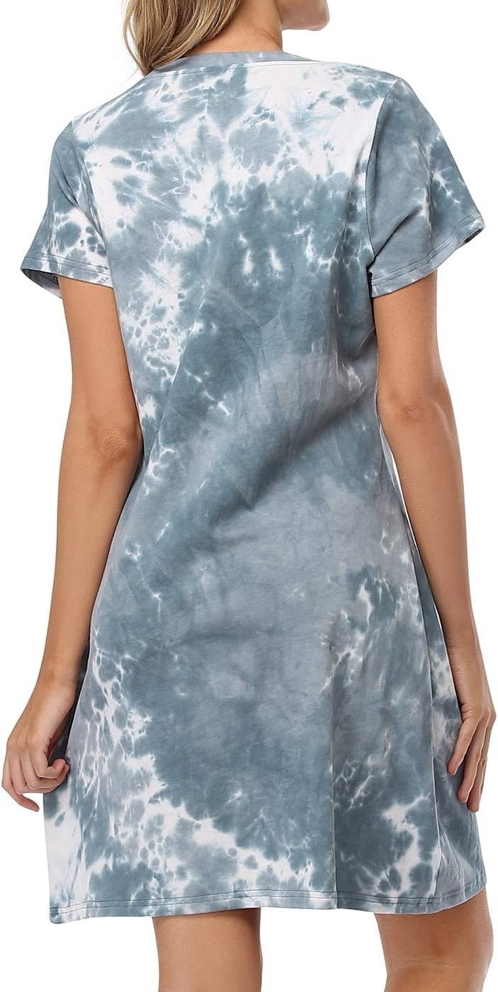 image:imageHDE Womens Cotton Sleepwear Nightgowns Short Sleeve Sleepshirt Print Night Shirt Loungewear Pajama Shirt Dress Plus Size S5XNeed More Sleep Tie Dye