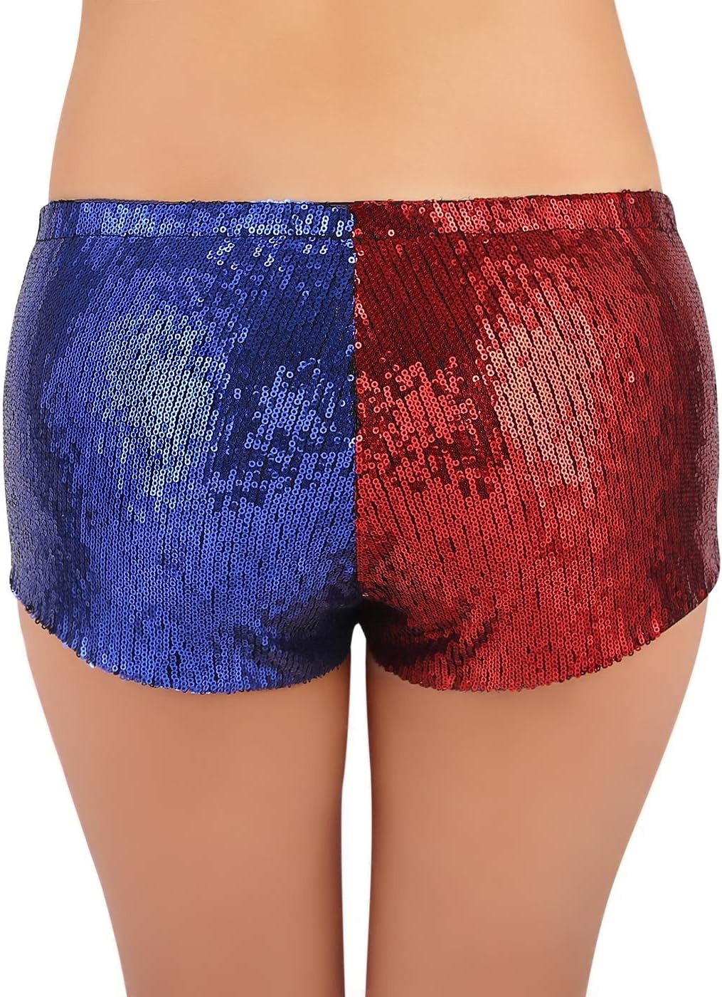 image:imageHDE Womens Metallic Sequin Booty Shorts for Harley Misfit Halloween CostumeRed and Blue