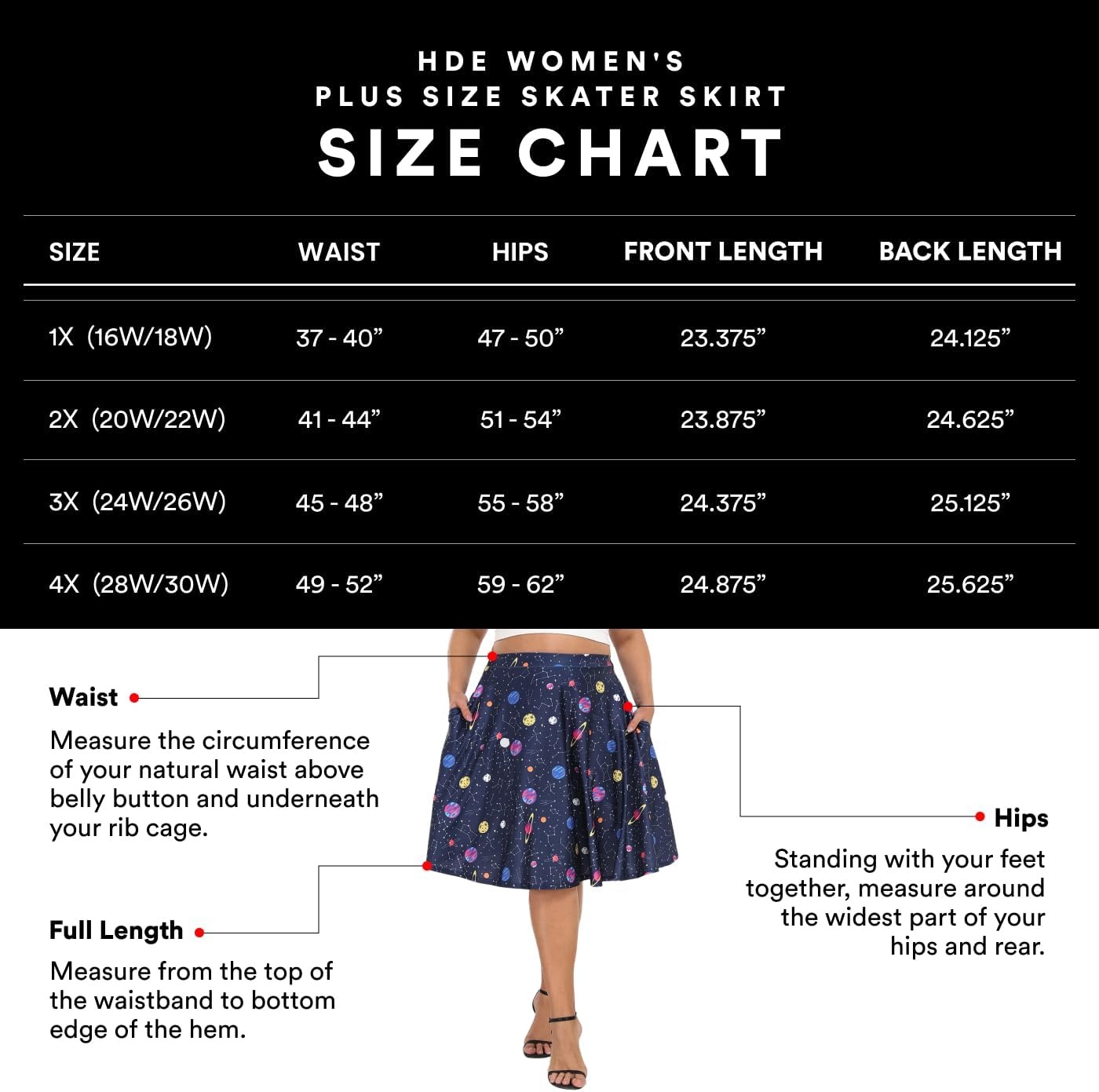 image:imageHDE Womens Plus Size Midi Skater Skirt High Waist Knee Length Skirt with PocketsBlue Gingham