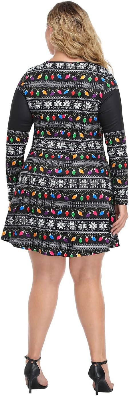 image:imageHDE Womens Plus Size Party Dress Ugly Christmas Sweater Long Sleeve Above Knee Skater Dress Fun Holiday Xmas Swing TunicGet Lit