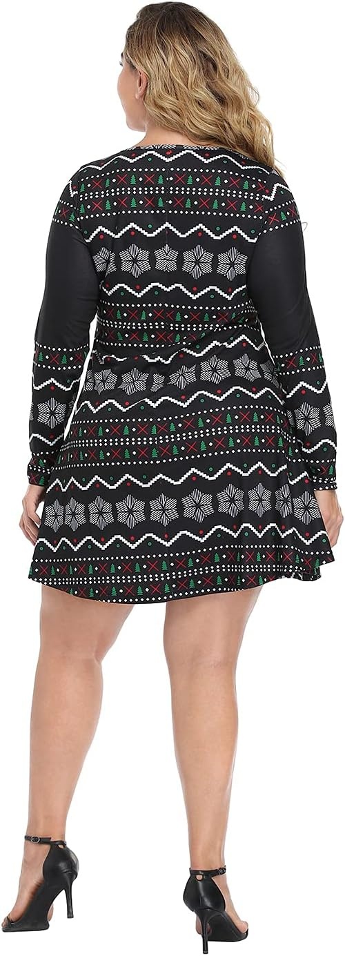 image:imageHDE Womens Plus Size Party Dress Ugly Christmas Sweater Long Sleeve Above Knee Skater Dress Fun Holiday Xmas Swing TunicSingle Ready to Jingle