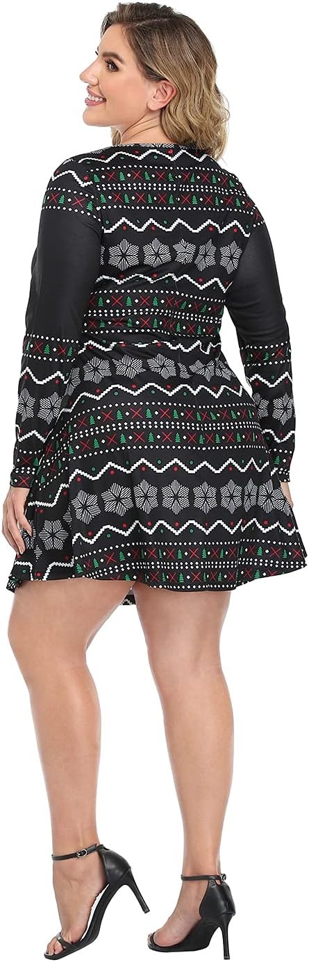 image:imageHDE Womens Plus Size Party Dress Ugly Christmas Sweater Long Sleeve Above Knee Skater Dress Fun Holiday Xmas Swing TunicSingle Ready to Jingle