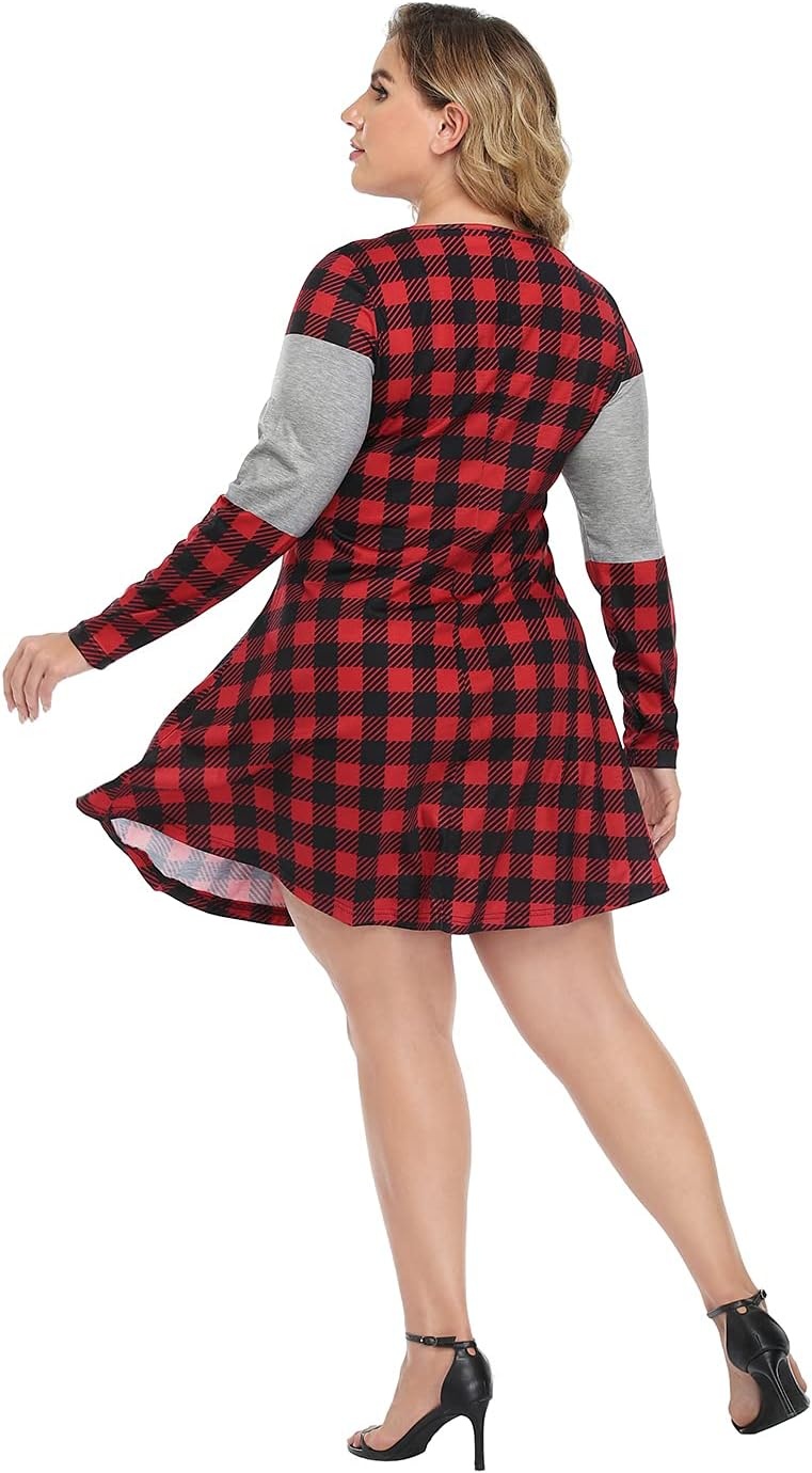 image:imageHDE Womens Plus Size Party Dress Ugly Christmas Sweater Long Sleeve Above Knee Skater Dress Fun Holiday Xmas Swing TunicXmas Truck
