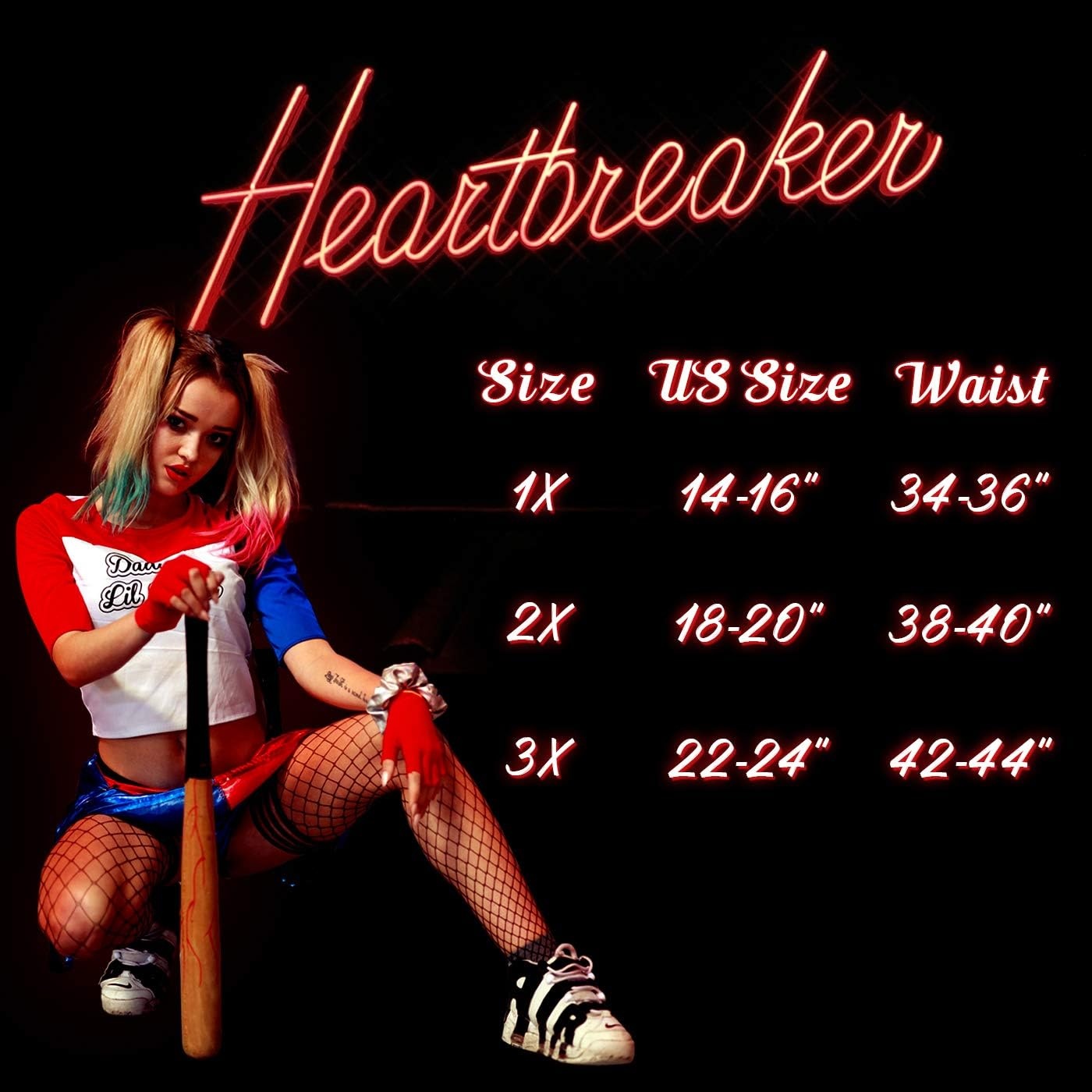 image:imageHDE Womens Plus Size Red Blue Sequin Shorts for Harley Misfit Halloween CostumeRed and Blue