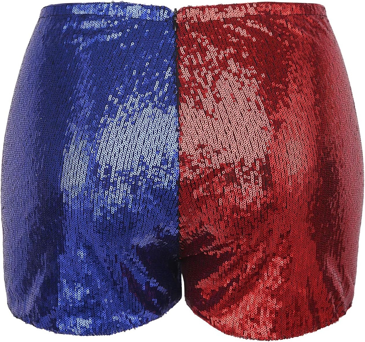 image:imageHDE Womens Plus Size Red Blue Sequin Shorts for Harley Misfit Halloween CostumeRed and Blue