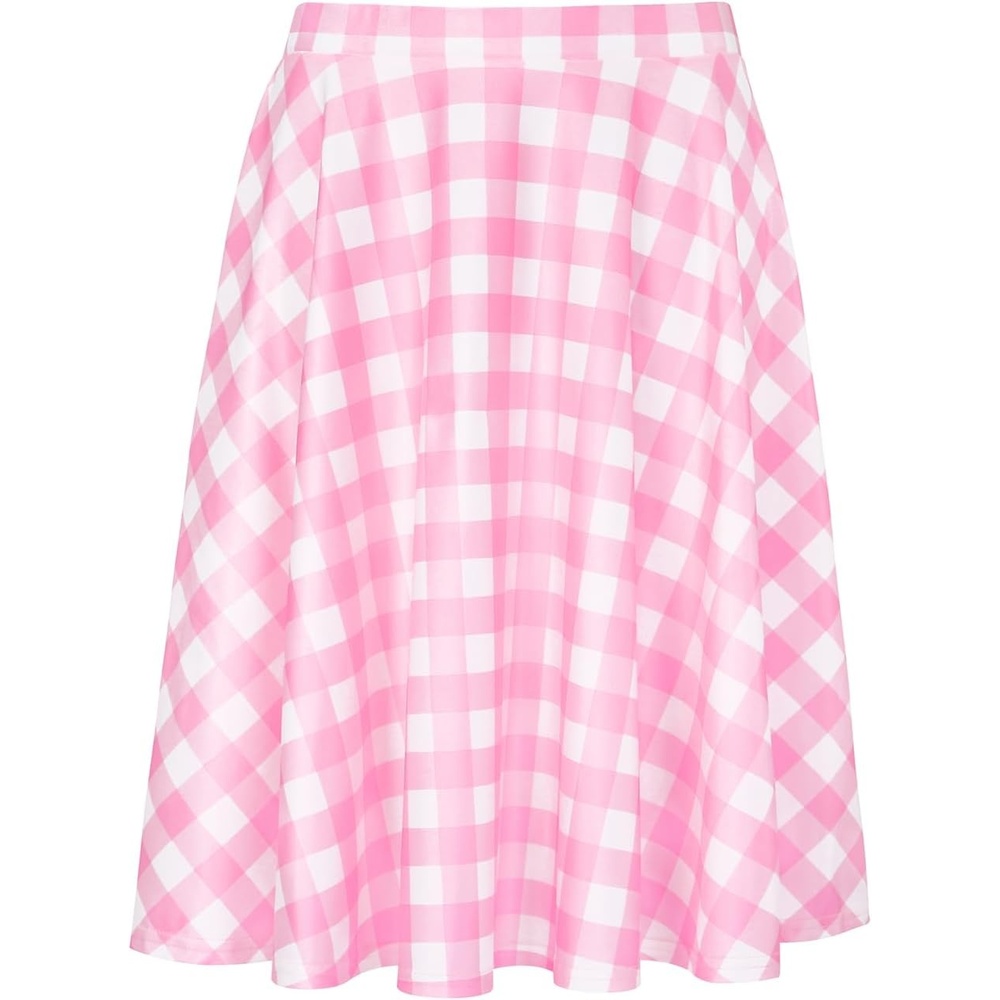 image:imageHDE Skirts for Women Midi Skirt Skater Skirt Knee Length High Waist Fun PrintsPink Gingham