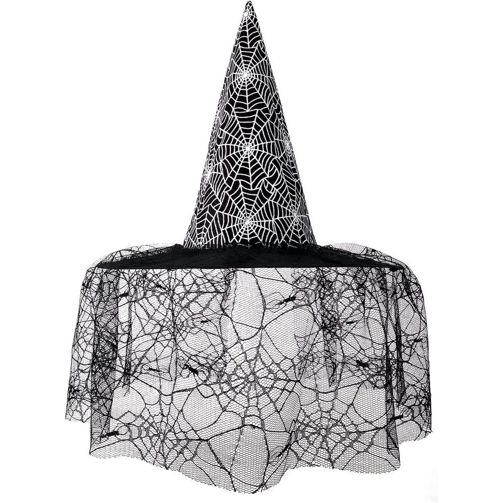 image:imageHDE Witch Hat Halloween Costume Cosplay Wicked Witch Accessory AdultSpider Web Lace