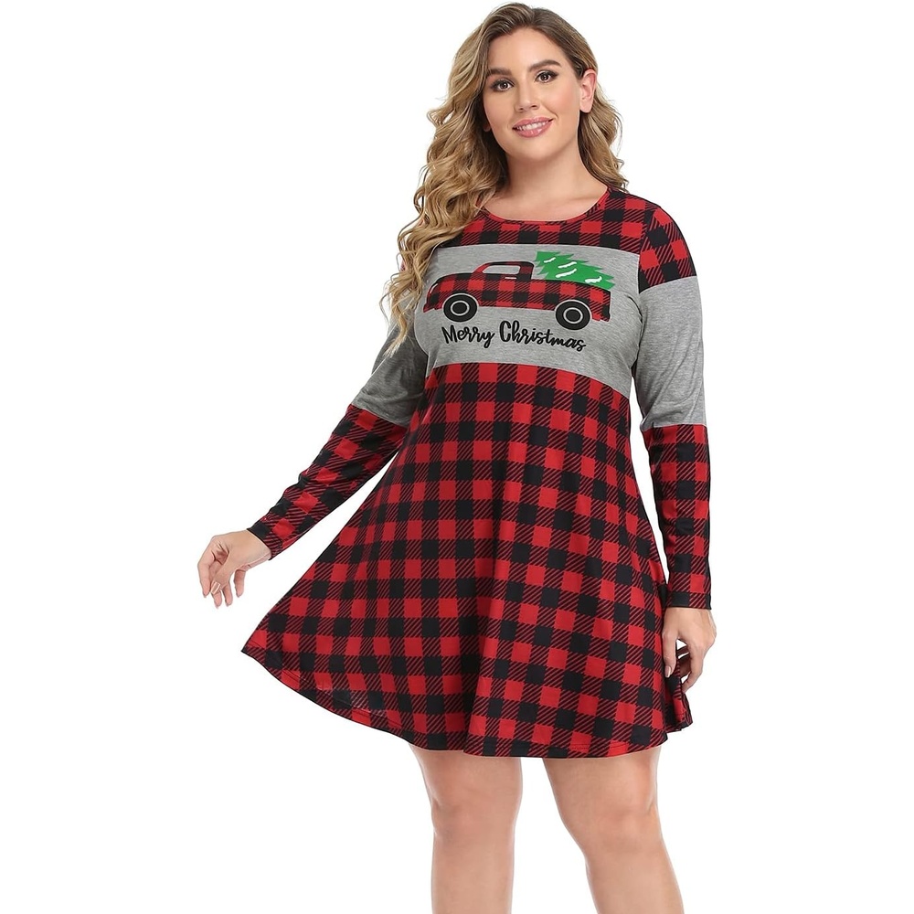image:imageHDE Womens Plus Size Party Dress Ugly Christmas Sweater Long Sleeve Above Knee Skater Dress Fun Holiday Xmas Swing TunicXmas Truck