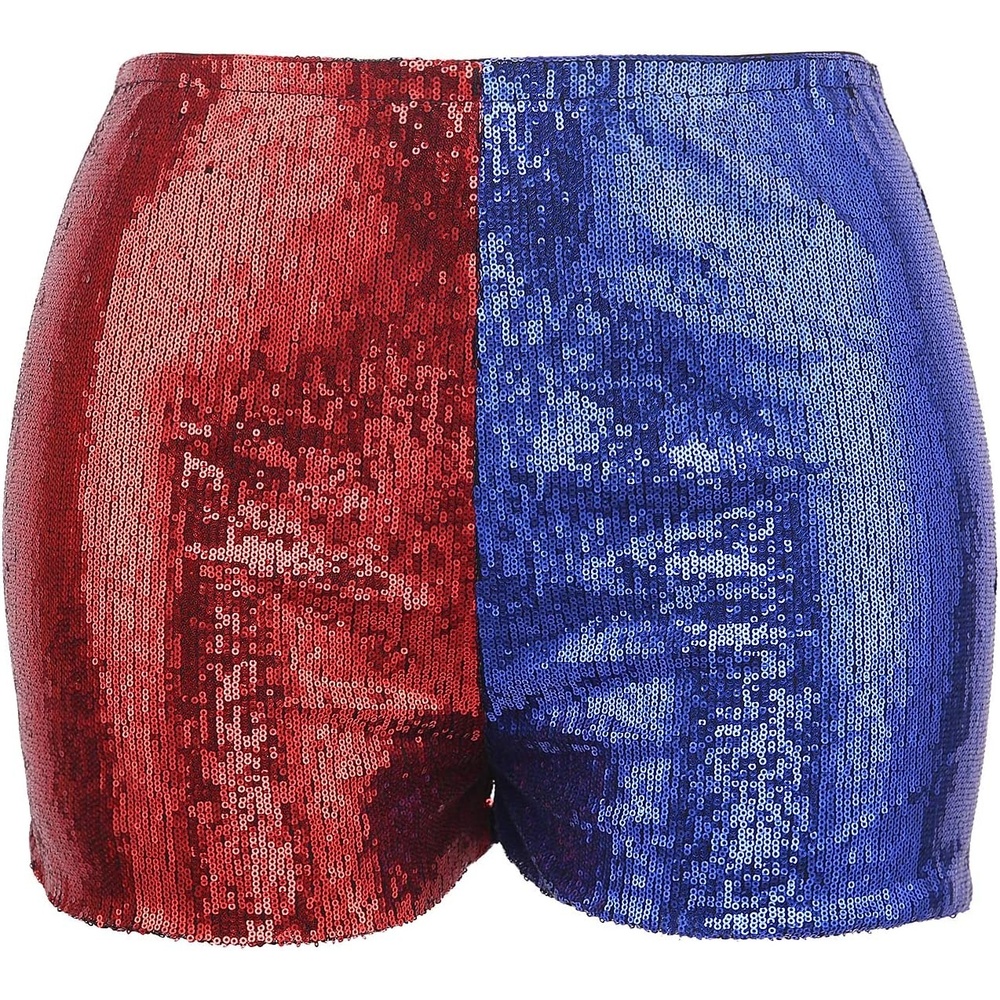 image:imageHDE Womens Plus Size Red Blue Sequin Shorts for Harley Misfit Halloween CostumeRed and Blue