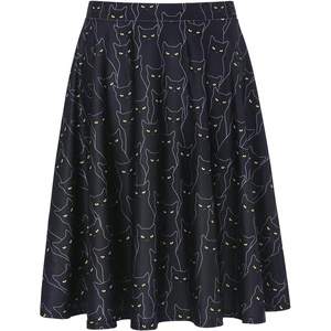 image:imageHDE Skirts for Women  Midi Skirt Skater Skirt Knee Length High Waist Fun PrintsBlack Cats