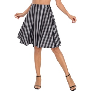 image:imageHDE Skirts for Women  Midi Skirt Skater Skirt Knee Length High Waist Fun PrintsBlack and Gray Vertical Stripes