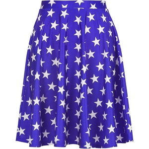 image:imageHDE Skirts for Women  Midi Skirt Skater Skirt Knee Length High Waist Fun PrintsBlue  White Stars