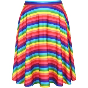 image:imageHDE Skirts for Women  Midi Skirt Skater Skirt Knee Length High Waist Fun PrintsRainbow