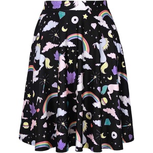 image:imageHDE Skirts for Women  Midi Skirt Skater Skirt Knee Length High Waist Fun PrintsUnicorns and Rainbows