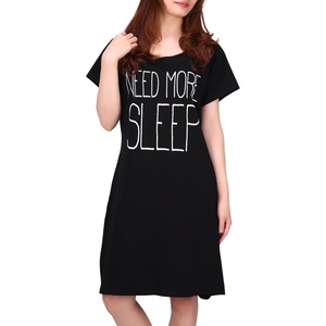 image:imageHDE Womens Cotton Sleepwear Nightgowns Short Sleeve Sleepshirt Print Night Shirt Loungewear Pajama Shirt Dress Plus Size S5XNeed More Sleep Black