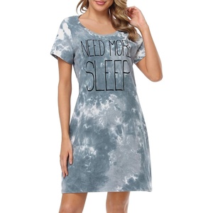 image:imageHDE Womens Cotton Sleepwear Nightgowns Short Sleeve Sleepshirt Print Night Shirt Loungewear Pajama Shirt Dress Plus Size S5XNeed More Sleep Tie Dye