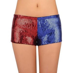 image:imageHDE Womens Metallic Sequin Booty Shorts for Harley Misfit Halloween CostumeRed and Blue