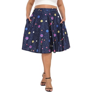 image:imageHDE Womens Plus Size Midi Skater Skirt High Waist Knee Length Skirt with PocketsSolar System