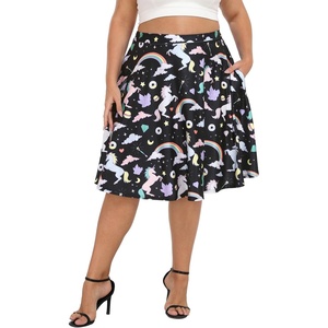 image:imageHDE Womens Plus Size Midi Skater Skirt High Waist Knee Length Skirt with PocketsUnicorns and Rainbows