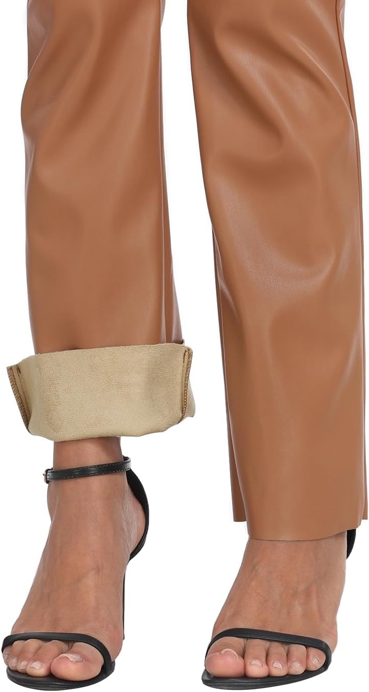 image:imageHDE Womens Faux Leather Pants High Waisted Straight Leg Trousers with PocketsCamel Brown