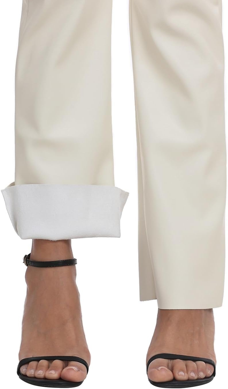 image:imageHDE Womens Faux Leather Pants High Waisted Straight Leg Trousers with PocketsCream White