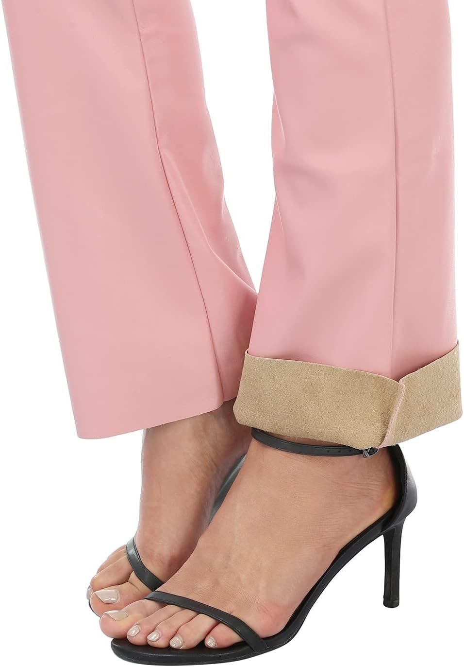 image:imageHDE Womens Faux Leather Pants High Waisted Straight Leg Trousers with PocketsPink