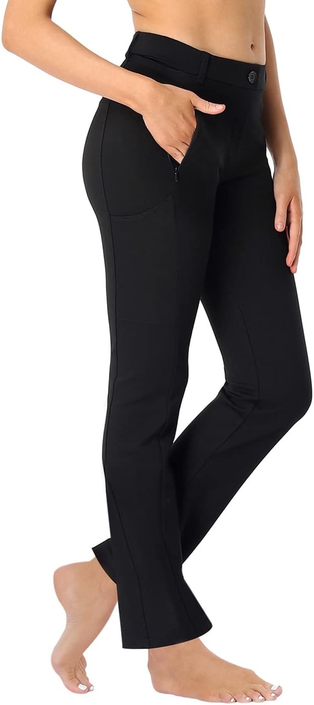 image:imageHDE Yoga Dress Pants for Women Straight Leg Pull On Pants with 8 PocketsBlack