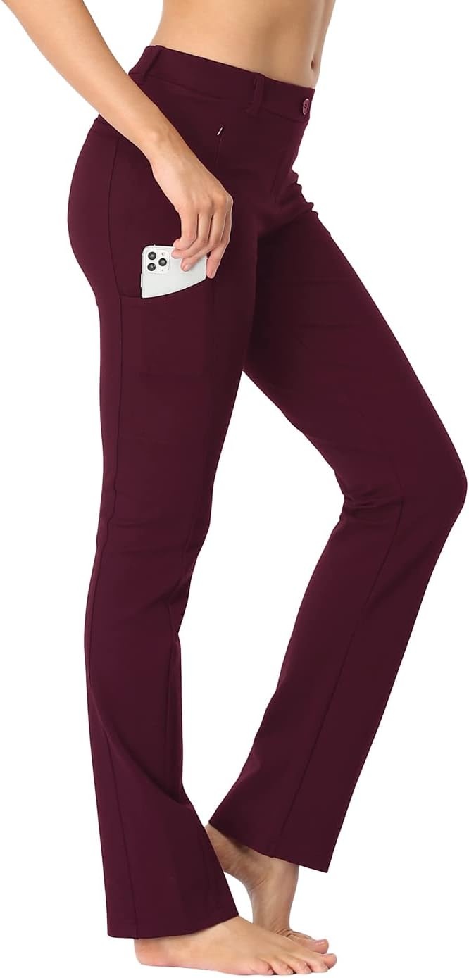 image:imageHDE Yoga Dress Pants for Women Straight Leg Pull On Pants with 8 PocketsBurgundy