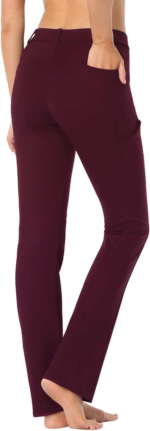 image:imageHDE Yoga Dress Pants for Women Straight Leg Pull On Pants with 8 PocketsBurgundy