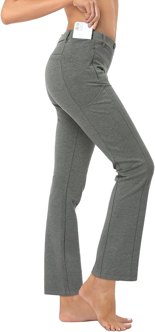 image:imageHDE Yoga Dress Pants for Women Straight Leg Pull On Pants with 8 PocketsHeathered Charcoal