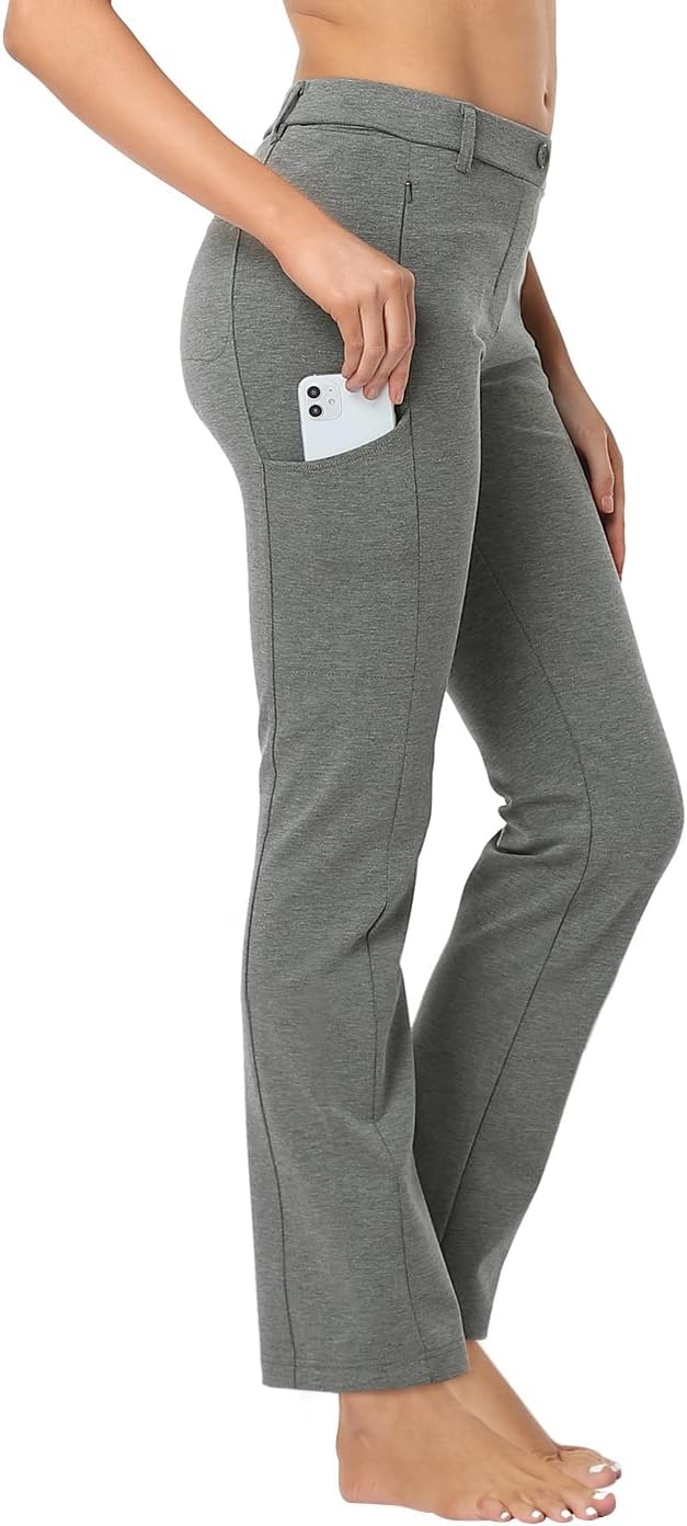 image:imageHDE Yoga Dress Pants for Women Straight Leg Pull On Pants with 8 PocketsHeathered Charcoal
