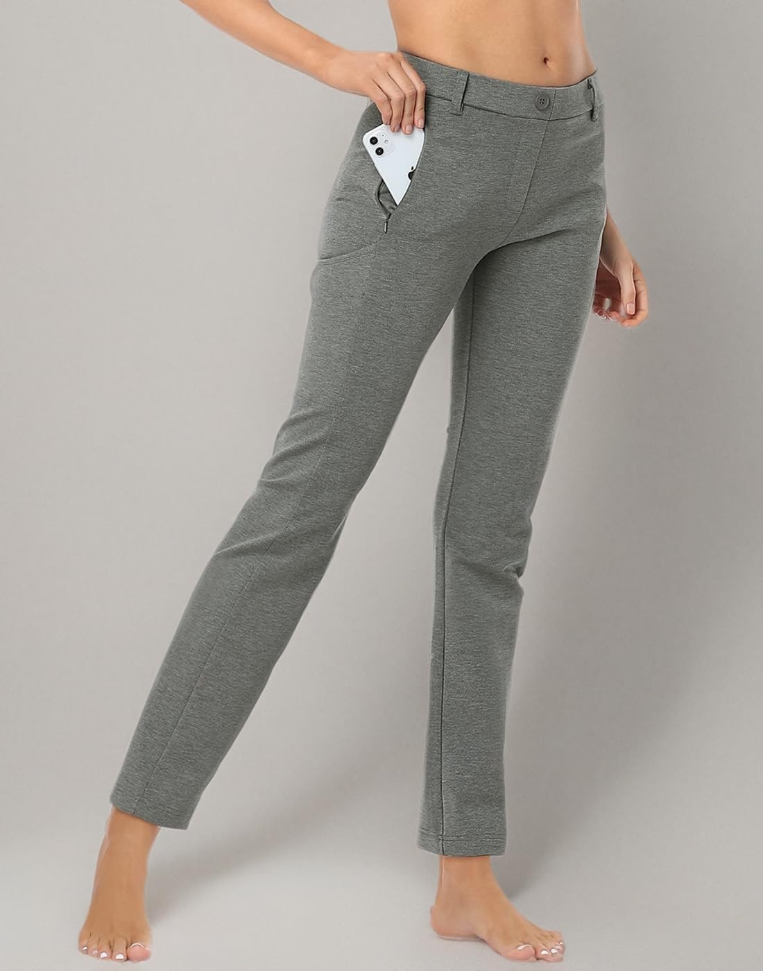 image:imageHDE Yoga Dress Pants for Women Straight Leg Pull On Pants with 8 PocketsHeathered Charcoal