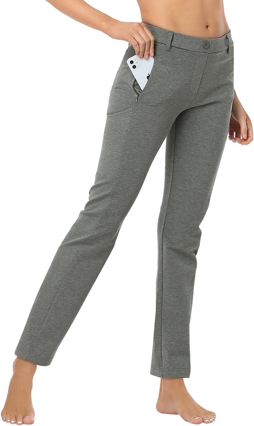 image:imageHDE Yoga Dress Pants for Women Straight Leg Pull On Pants with 8 PocketsHeathered Charcoal