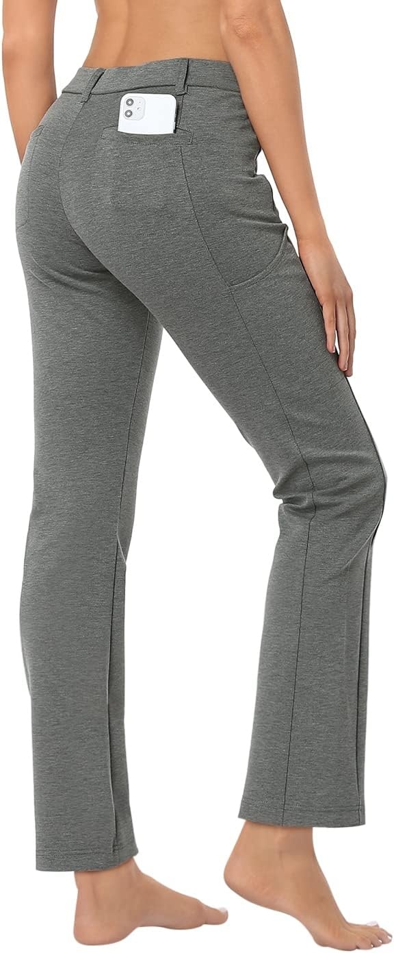 image:imageHDE Yoga Dress Pants for Women Straight Leg Pull On Pants with 8 PocketsHeathered Charcoal