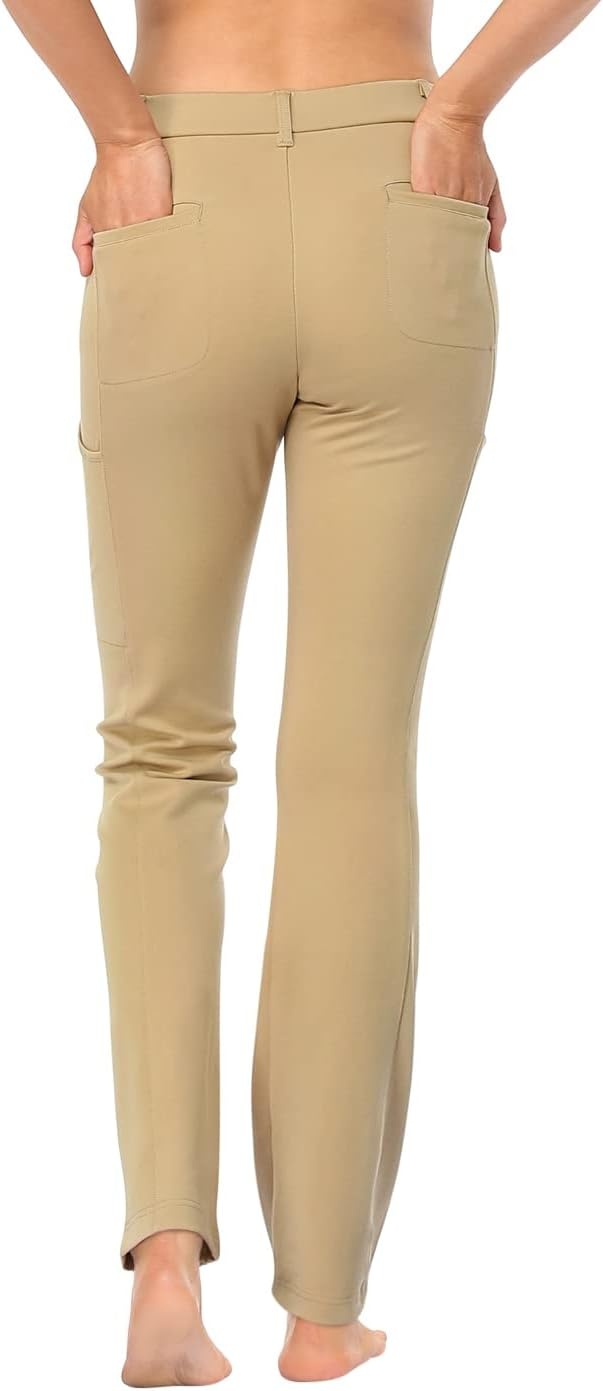 image:imageHDE Yoga Dress Pants for Women Straight Leg Pull On Pants with 8 PocketsKhaki