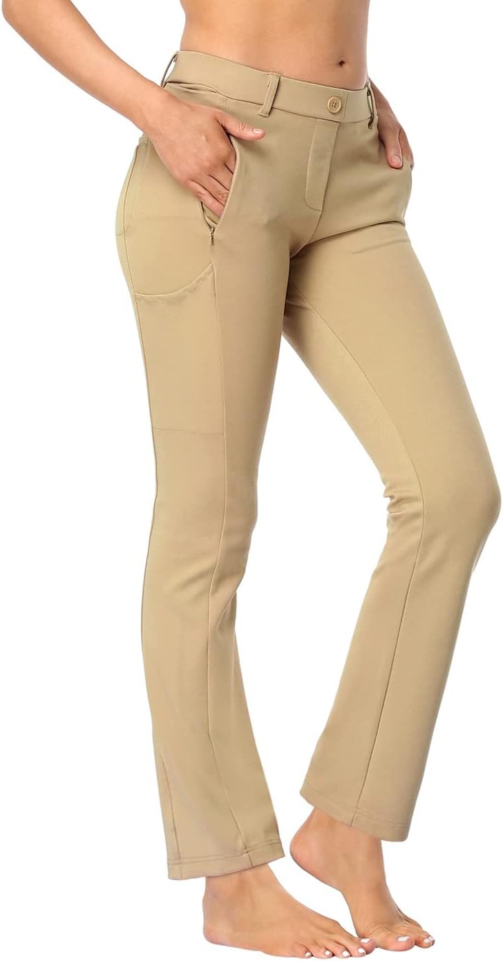 image:imageHDE Yoga Dress Pants for Women Straight Leg Pull On Pants with 8 PocketsKhaki