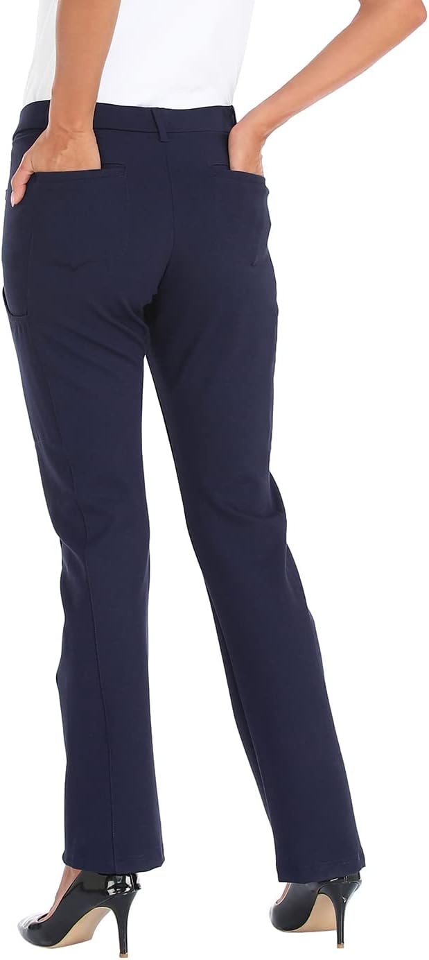 image:imageHDE Yoga Dress Pants for Women Straight Leg Pull On Pants with 8 PocketsNavy Blue