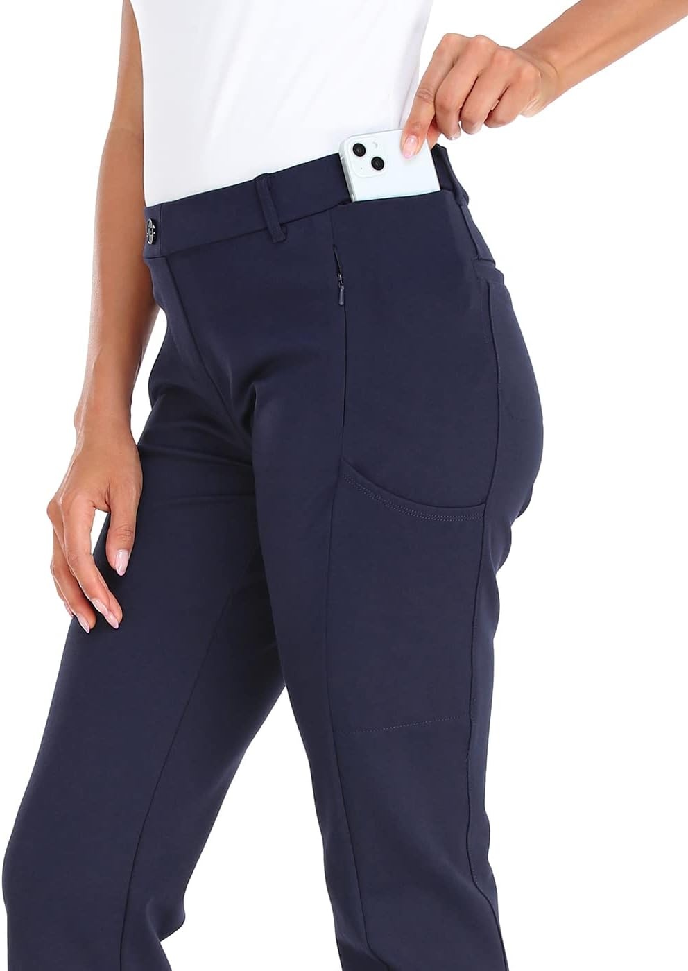 image:imageHDE Yoga Dress Pants for Women Straight Leg Pull On Pants with 8 PocketsNavy Blue