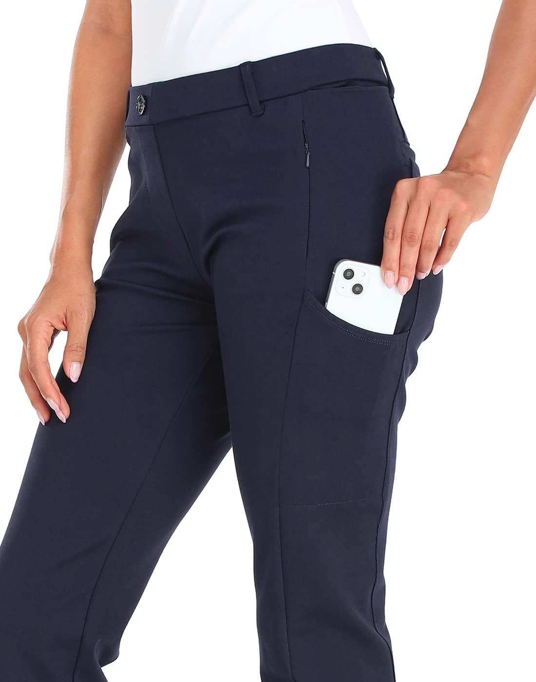 image:imageHDE Yoga Dress Pants for Women Straight Leg Pull On Pants with 8 PocketsNavy Blue
