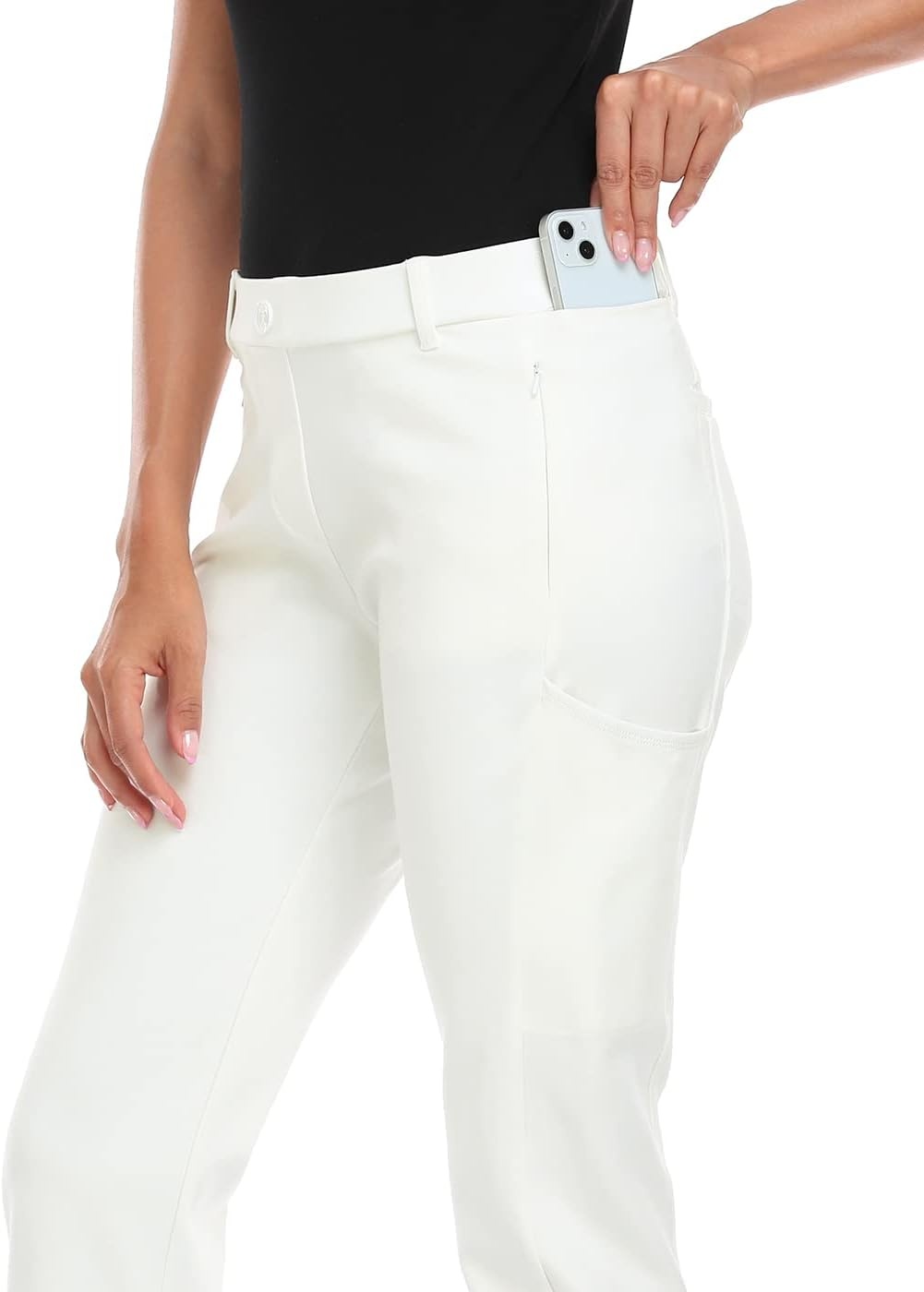 image:imageHDE Yoga Dress Pants for Women Straight Leg Pull On Pants with 8 PocketsWhite