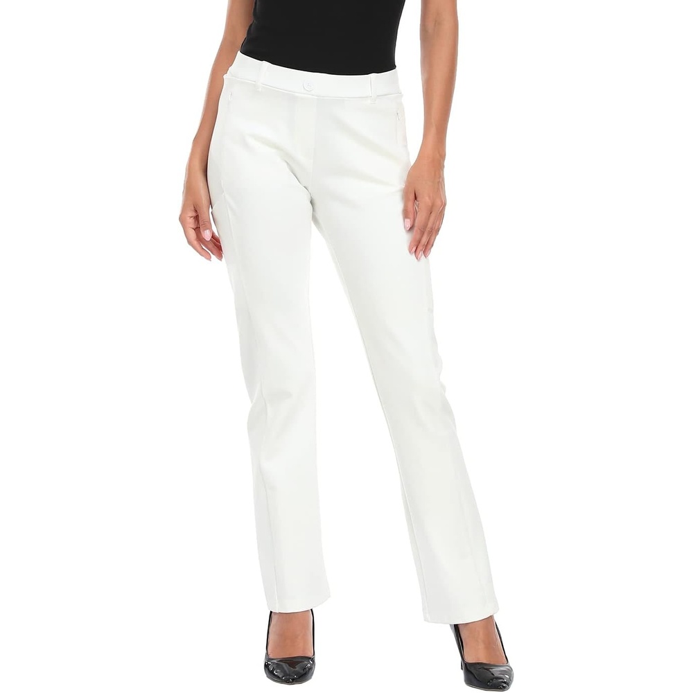 image:imageHDE Yoga Dress Pants for Women Straight Leg Pull On Pants with 8 PocketsWhite