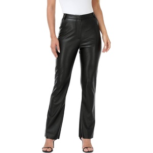 image:imageHDE Womens Faux Leather Pants High Waisted Straight Leg Trousers with PocketsBlack