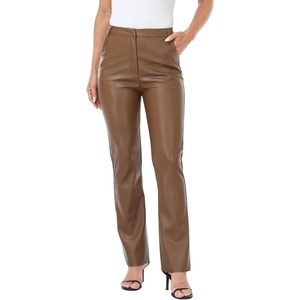 image:imageHDE Womens Faux Leather Pants High Waisted Straight Leg Trousers with PocketsBrown