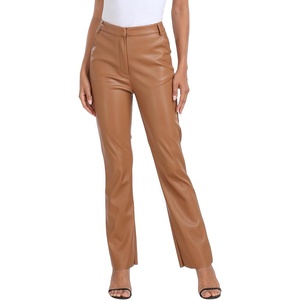image:imageHDE Womens Faux Leather Pants High Waisted Straight Leg Trousers with PocketsCamel Brown
