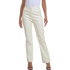 image:imageHDE Womens Faux Leather Pants High Waisted Straight Leg Trousers with PocketsCream White