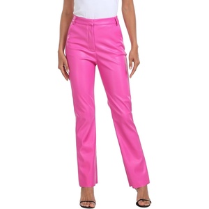 image:imageHDE Womens Faux Leather Pants High Waisted Straight Leg Trousers with PocketsHot Pink