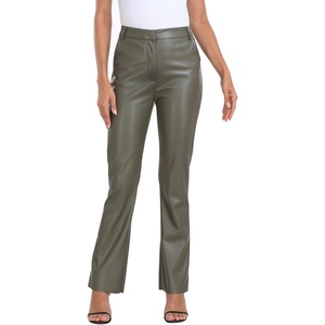 image:imageHDE Womens Faux Leather Pants High Waisted Straight Leg Trousers with PocketsOlive Green