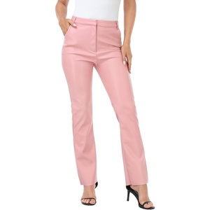 image:imageHDE Womens Faux Leather Pants High Waisted Straight Leg Trousers with PocketsPink