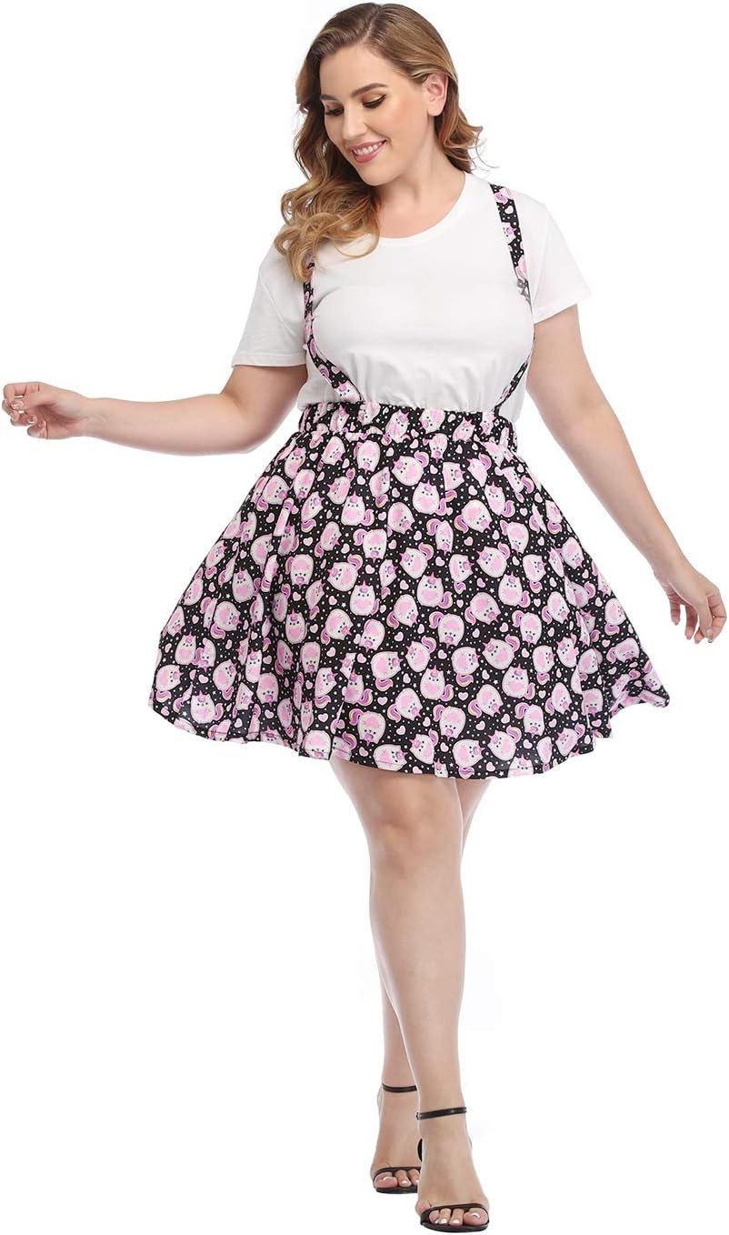 image:imageHDE Plus Size Suspender Skirt 1X4X Elastic Waist Overall Pinafore Skater SkirtsKawaii Pastel Cats